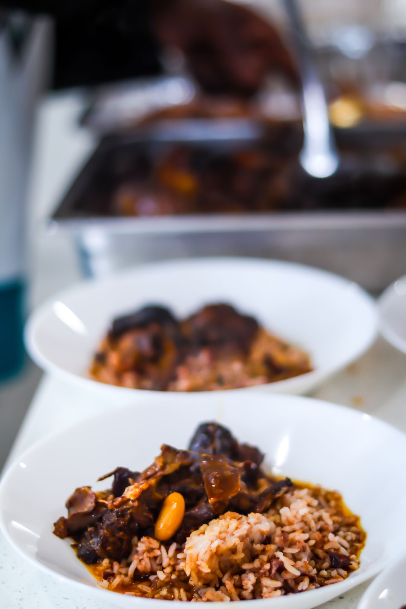 Jamaican oxtail served with rice and peas
